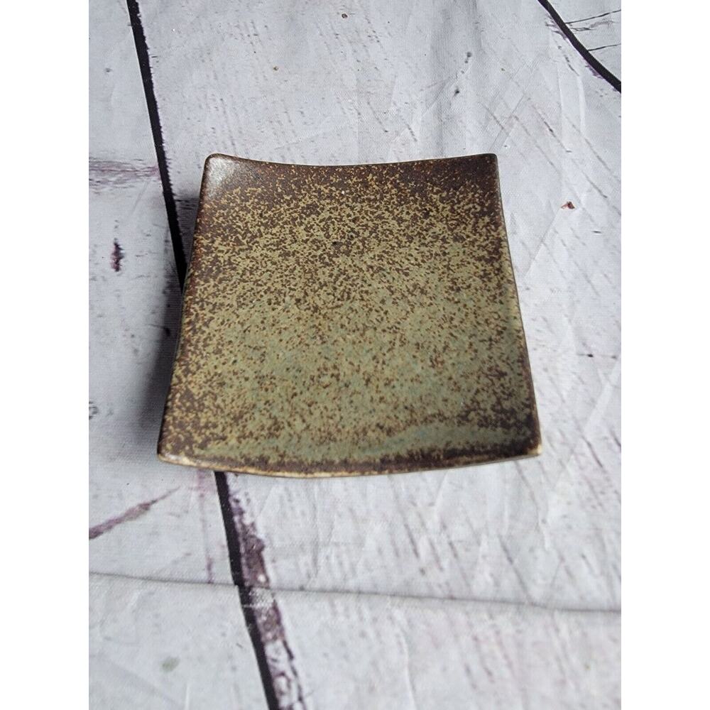 Square Brown Ceramic Pottery Trinket Dish, Candle Holder Plant Plate 3x3 Inches